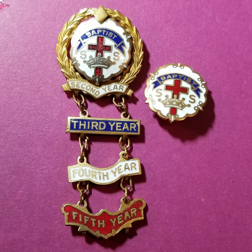 Vintage Baptist Sunday School pins brooch enamel